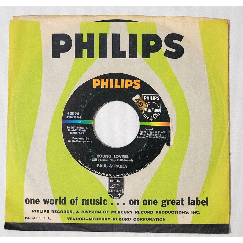 Paul & Paula 45 RPM - Young Lovers / Ba-Hey-Be - Philips VG Rock '63